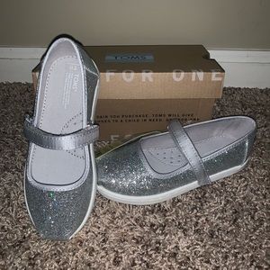 Toms Mary Jane Silver Iridescent Glimmer Shoes
